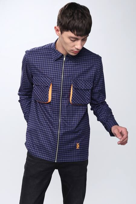 Noonoo Blue 100% Cotton Checkered Shirt Online at Aza Fashions Noonoo_Blue 100% Cotton Checkered Shirt _Online_at_Aza_Fashions