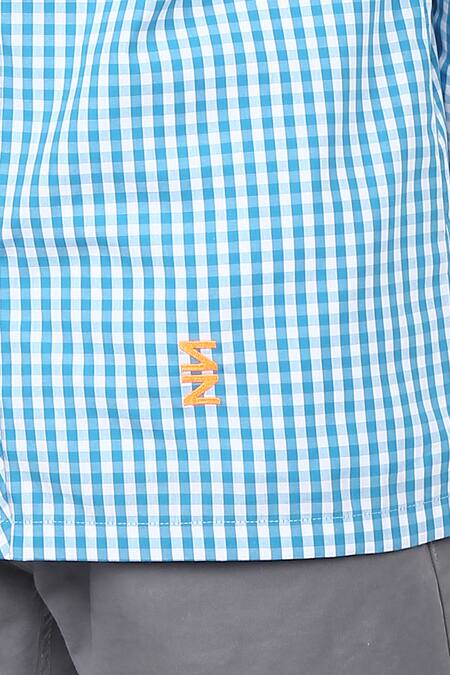 Buy_Noonoo_Blue 100% Cotton Checkered Shirt_Online_at_Aza_Fashions