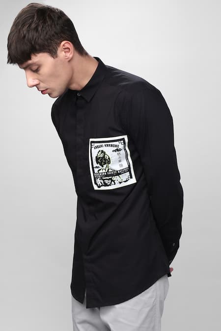 Shop Noonoo Black 100% Cotton Slim Fit Shirt at Aza Fashions Shop_Noonoo_Black 100% Cotton Slim Fit Shirt_at_Aza_Fashions