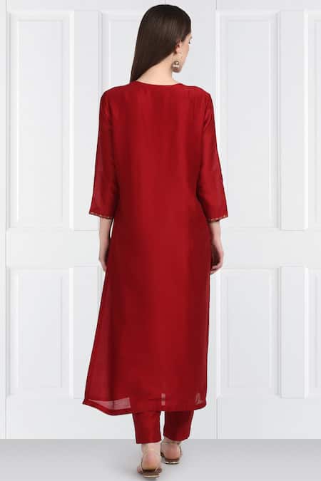 Label Earthen Maroon Silk Chanderi Kurta Set For Kids