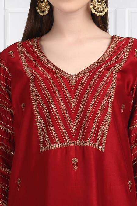 Shop_Label Earthen_Maroon Silk, Chanderi, Organza Sequins, Embroidery Kurta Set For Kids_Online_at_Aza_Fashions