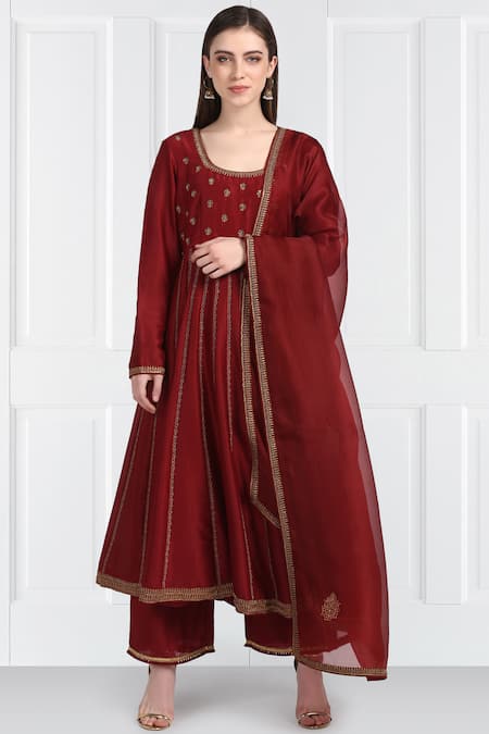 Label Earthen Silk Chanderi Anarkali Set For Kids