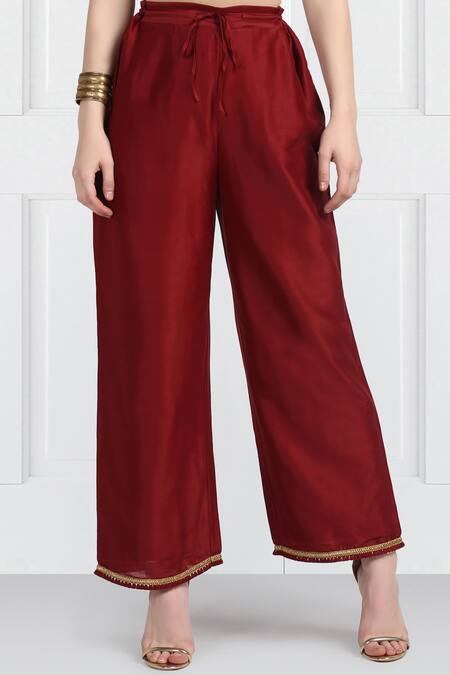 Shop_Label Earthen_Maroon Silk Chanderi Anarkali Set For Kids_Online_at_Aza_Fashions