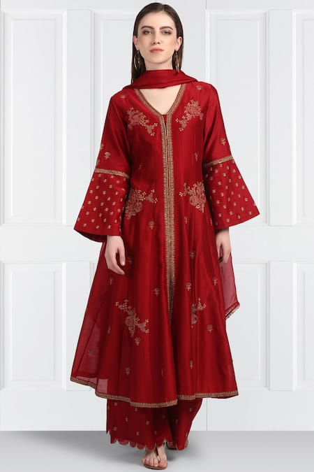 Label Earthen Silk Chanderi Kurta Palazzo Set For Kids