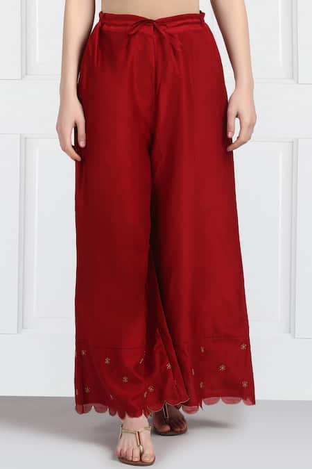 Shop_Label Earthen_Maroon Silk, Chanderi, Organza Sequins, Embroidery Kurta Palazzo Set For Kids_Online_at_Aza_Fashions