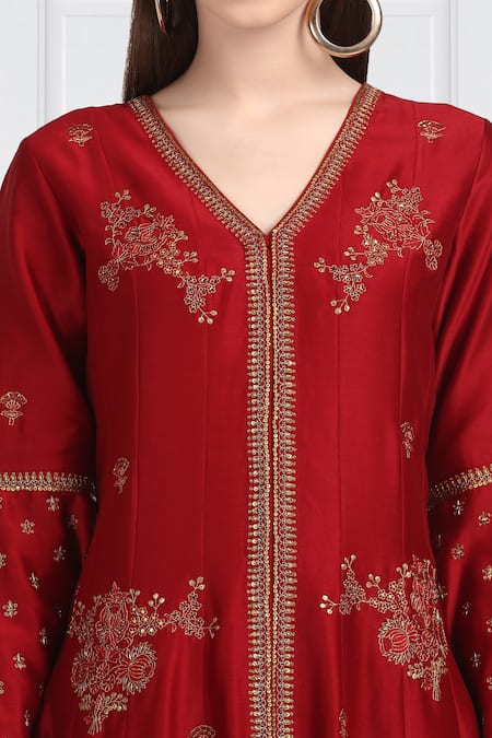 Label Earthen_Maroon Silk, Chanderi, Organza Sequins, Embroidery Kurta Palazzo Set For Kids_at_Aza_Fashions