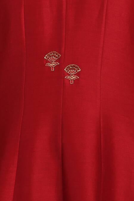 Label Earthen_Maroon Silk, Organza Sequins, Embroidery Chanderi Kurta Set For Kids_at_Aza_Fashions