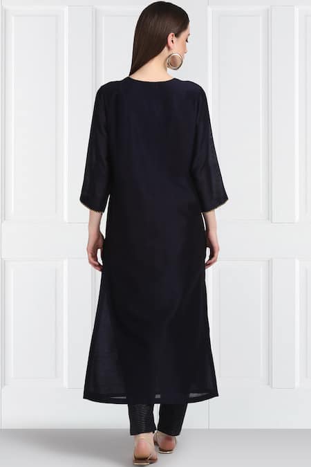 Label Earthen Floral Embroidered Blue Kurta Set For Kids