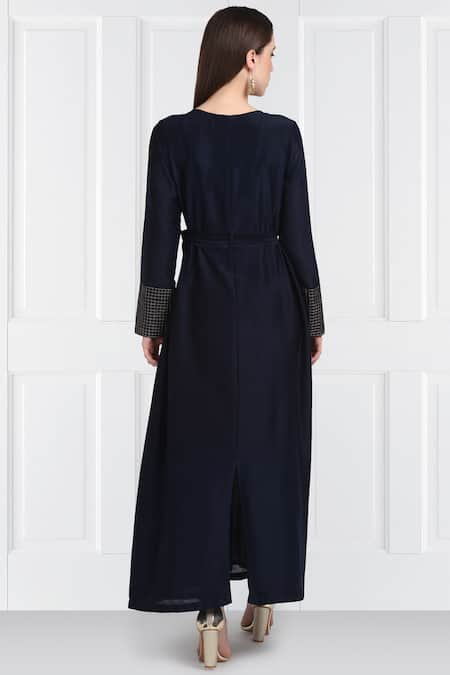 Label Earthen Blue Pintuck Detail Maxi Dress For Kids