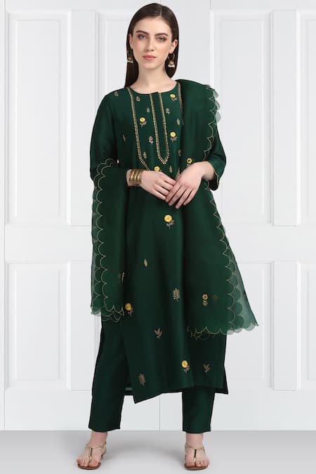 Label Earthen Silk Chanderi Kurta Set For Kids