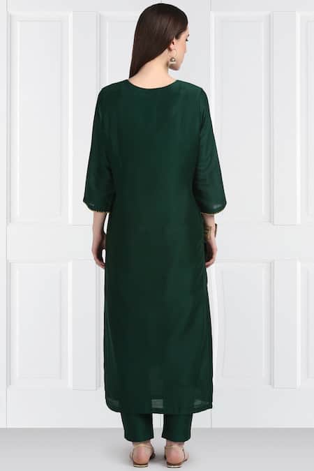 Label Earthen Floral Embroidered Green Kurta Set For Kids