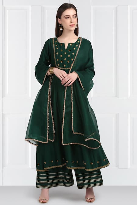 Label Earthen Silk Chanderi Kurta Palazzo Set For Kids