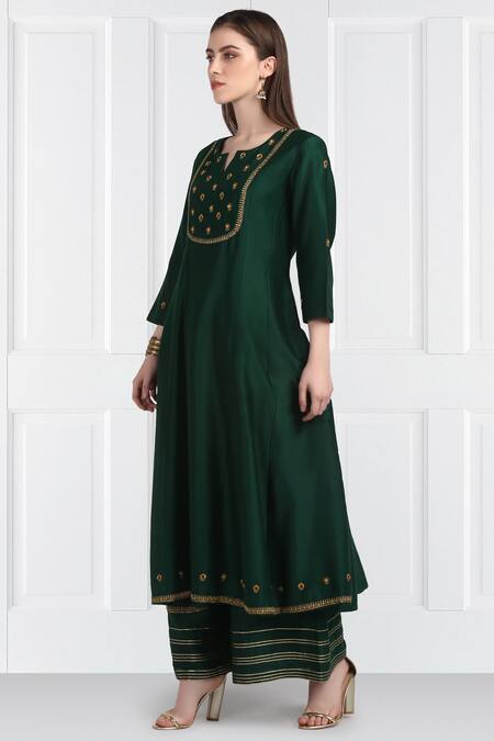 Label Earthen_Maroon Silk, Organza, Chanderi Sequins, Kalidar Kurta Set With Dupatta For Kids_Online_at_Aza_Fashions