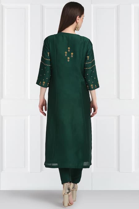 Label Earthen Floral Embroidered Green Kurta Set For Kids
