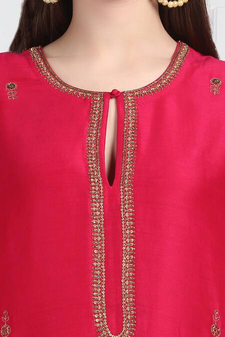 Shop_Label Earthen_Pink Silk, Organza Embroidery, Sequins Fuschia Chanderi Kurta Gharara Set For Kids_Online_at_Aza_Fashions