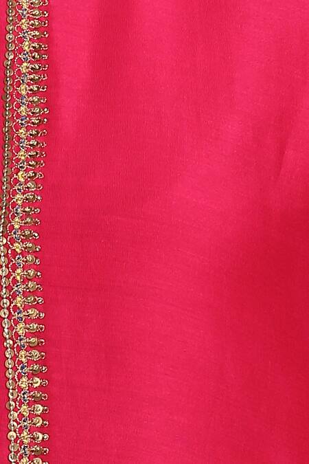 Label Earthen_Pink Silk, Organza Embroidery, Sequins Fuschia Chanderi Kurta Gharara Set For Kids_at_Aza_Fashions