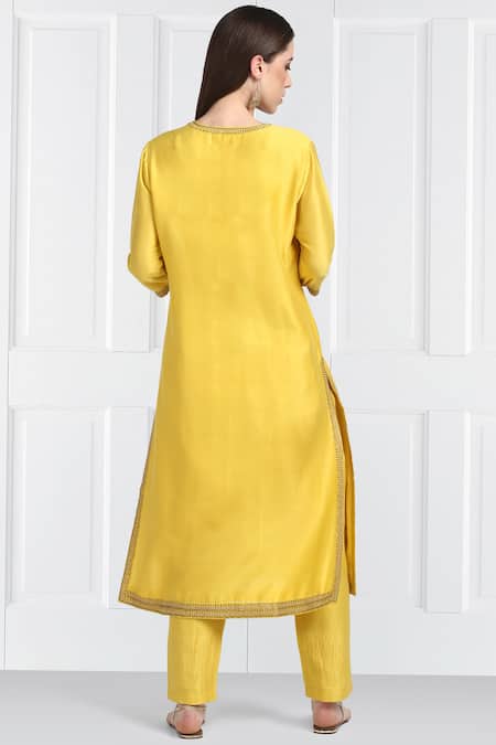 Label Earthen Designer Yellow Silk Chanderi Kurta Set For Kids