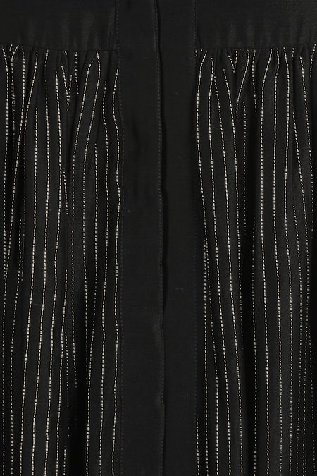 Shop_Label Earthen_Black Silk, Chanderi Embroidery Flared Maxi Dress For Kids_Online_at_Aza_Fashions