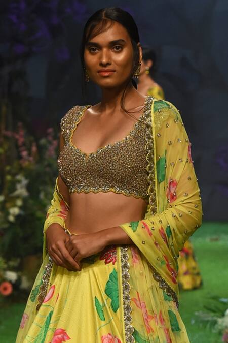 Mrunalini Rao_Yellow Raw Silk Printed Lehenga Set_Online_at_Aza_Fashions