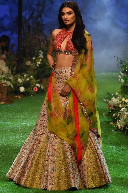 Mrunalini Rao_Beige Raw Silk Embroidered Lehenga Set_Online_at_Aza_Fashions