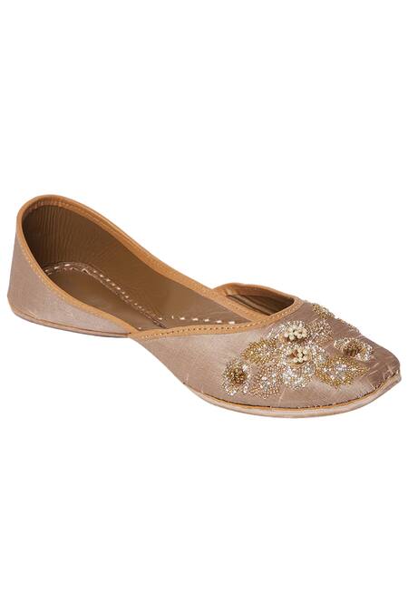 Coral Haze_Gold Embellishment Silk Juttis_Online_at_Aza_Fashions