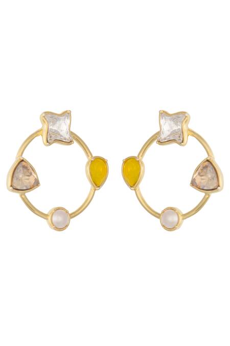 Confluence_Multi Color Swarovski Crystals Circular Hoops Earrings_Online_at_Aza_Fashions