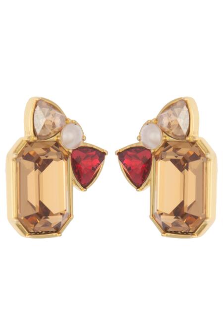 Confluence_Multi Color Swarovski Crystals Stud Earrings_Online_at_Aza_Fashions