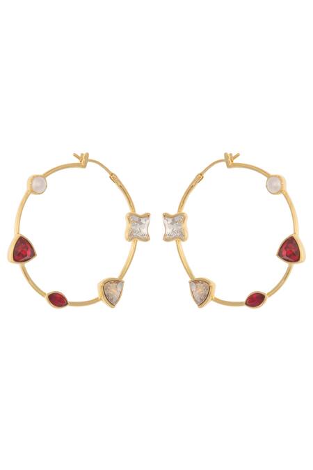 Confluence_Multi Color Swarovski Crystals Circular Hoops Earrings_Online_at_Aza_Fashions