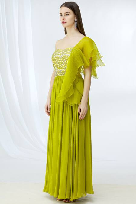 Buy Chhavvi Aggarwal Green Georgette Sweetheart Neck Embellished Anarkali Online at Aza Fashions Buy_Chhavvi Aggarwal_Green Georgette Sweetheart Neck Embellished Anarkali_Online_at_Aza_Fashions