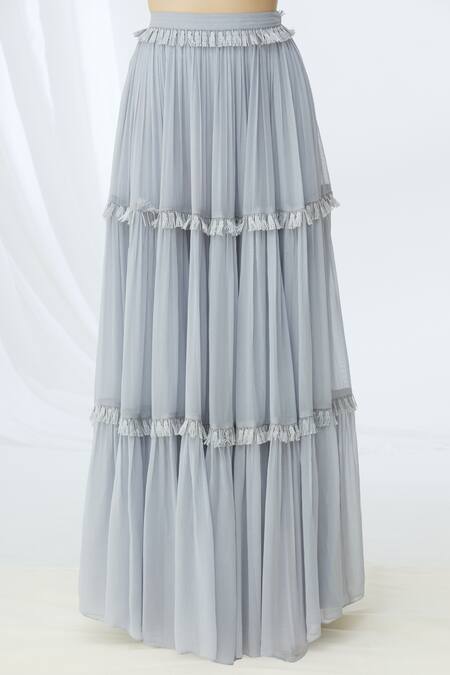 Shop_Chhavvi Aggarwal_Grey Organza, Georgette Round Tiered Lehenga Set_Online_at_Aza_Fashions
