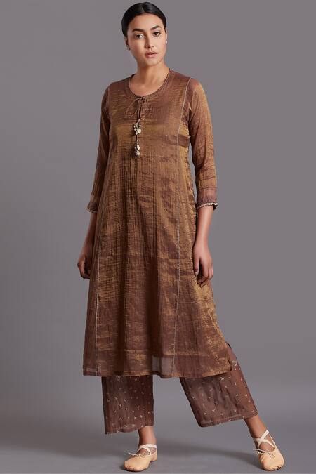 Shades Of India_Brown Tissue Embellished Kurta_Online_at_Aza_Fashions