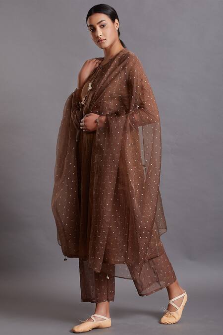 Buy_Shades Of India_Brown Tissue Embellished Kurta_Online_at_Aza_Fashions