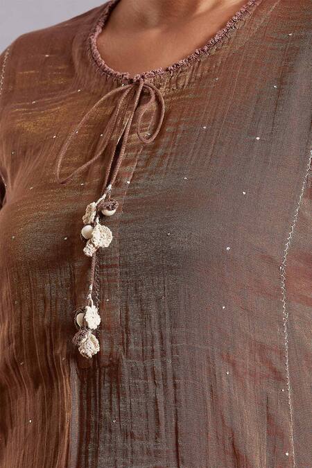 Shop_Shades Of India_Brown Tissue Embellished Kurta_Online_at_Aza_Fashions