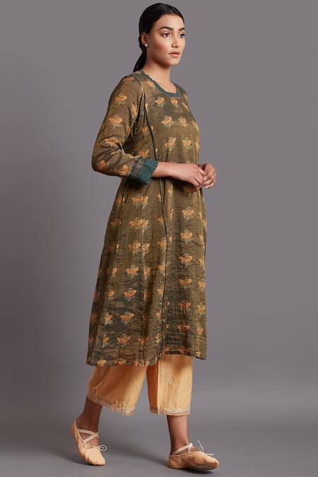 Shades Of India Green Tissue Printed Kurta Online at Aza Fashions Shades Of India_Green Tissue Printed Kurta_Online_at_Aza_Fashions