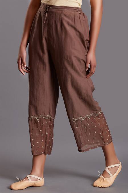 Buy_Shades Of India_Brown Silk Cotton Cropped Pants_Online_at_Aza_Fashions