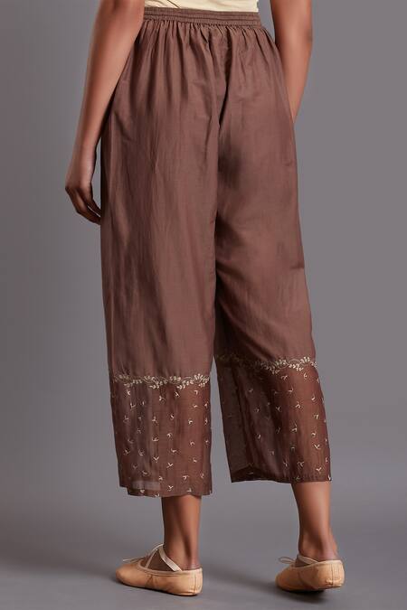 Shop_Shades Of India_Brown Silk Cotton Cropped Pants_Online_at_Aza_Fashions