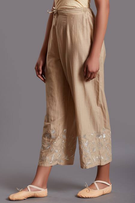 Buy_Shades Of India_Brown Silk Cotton Cropped Pants_Online_at_Aza_Fashions