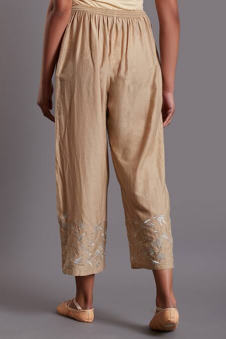 Shop_Shades Of India_Brown Silk Cotton Cropped Pants_Online_at_Aza_Fashions