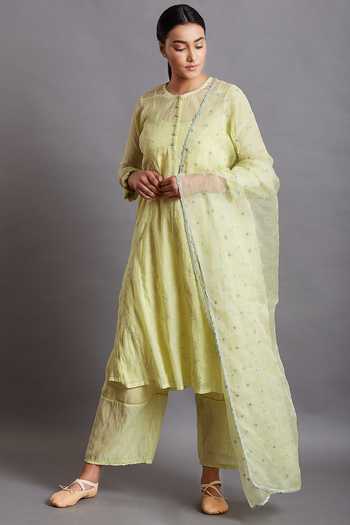 Cotton Silk Embroidered Pants 