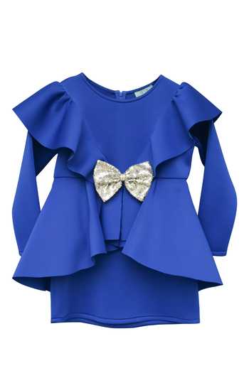 Buy FAYON KIDS Blue Lycra Ribbons Layered Dress With Metallic at Aza Fashions Buy_FAYON KIDS_Blue Lycra Ribbons Layered Dress With Metallic _at_Aza_Fashions