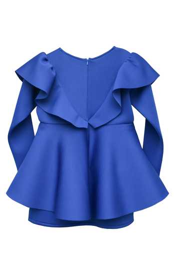 Shop FAYON KIDS Blue Lycra Ribbons Layered Dress With Metallic at Aza Fashions Shop_FAYON KIDS_Blue Lycra Ribbons Layered Dress With Metallic _at_Aza_Fashions