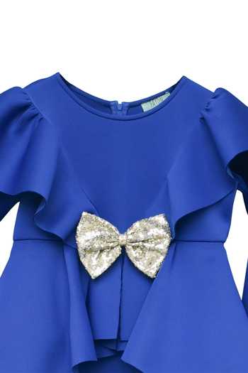 FAYON KIDS Blue Lycra Ribbons Layered Dress With Metallic Online at Aza Fashions FAYON KIDS_Blue Lycra Ribbons Layered Dress With Metallic _Online_at_Aza_Fashions