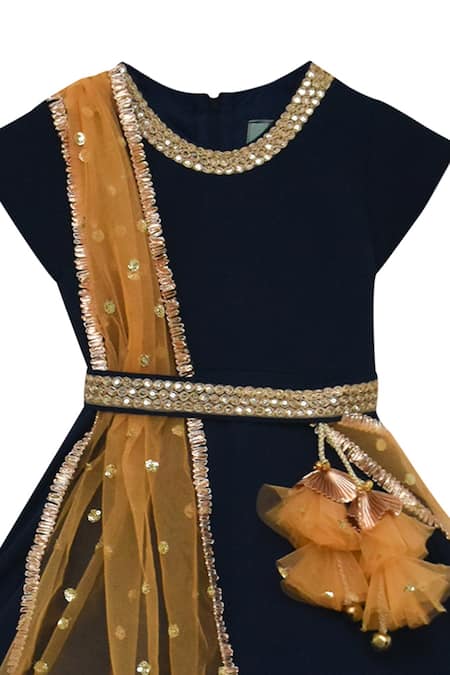 Fayon Kids_Blue Bubble Georgette Embellished Anarkali With Dupatta And Belt _Online_at_Aza_Fashions