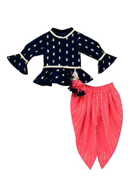 Fayon Kids_Blue Embellished Dhoti Pant Set _Online_at_Aza_Fashions