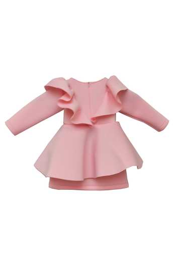 Shop FAYON KIDS Pink Lycra Sequins Layered Designer Dress at Aza Fashions Shop_FAYON KIDS_Pink Lycra Sequins Layered Designer Dress _at_Aza_Fashions