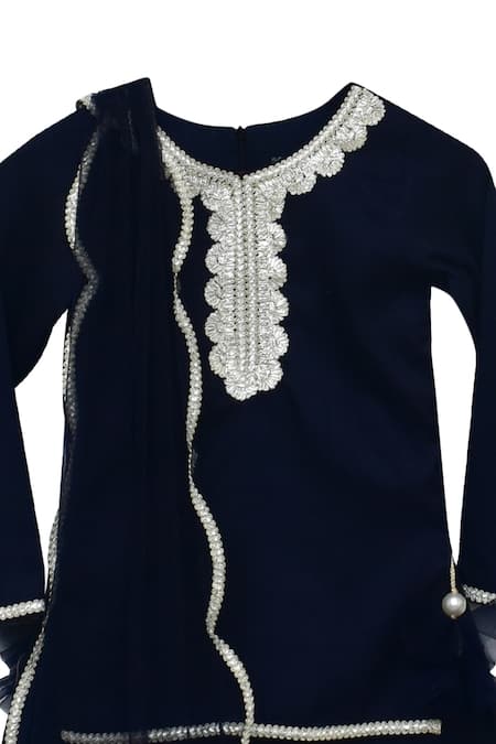 Fayon Kids_Blue Cotton, Crepe Embroidery, Tassels, Sequins Embellished Sharara Set _Online_at_Aza_Fashions