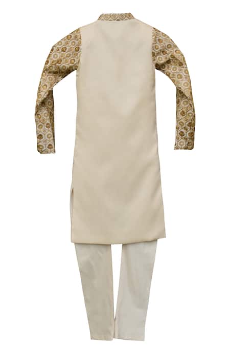 Shop Fayon Kids Beige Cotton Silk Kurta Set at Aza Fashions Shop_Fayon Kids_Beige Cotton Silk Kurta Set _at_Aza_Fashions