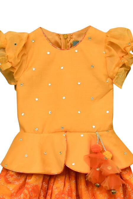 Fayon Kids_Orange Chanderi Dhoti Pant Set _Online_at_Aza_Fashions