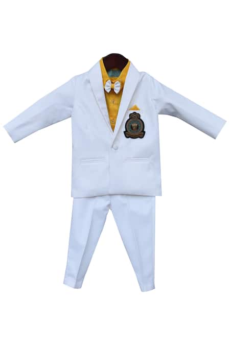 FAYON KIDS White Suiting Cotton Blazer Set With Shirt  