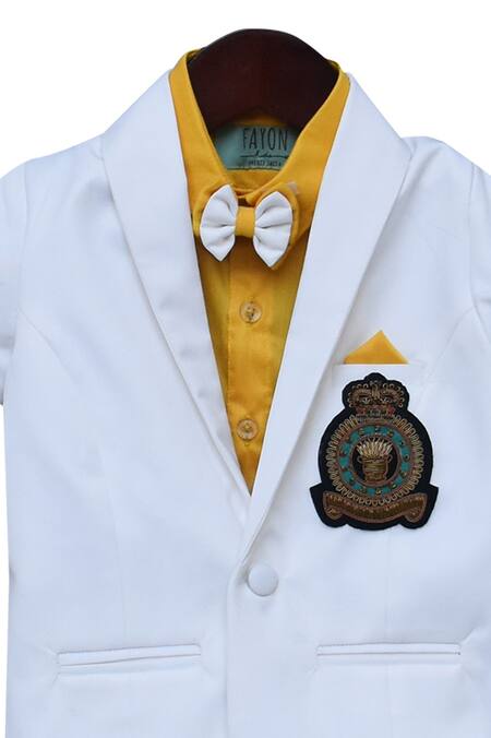 Fayon Kids White Cotton Embroidery Blazer Set With Shirt Online at Aza Fashions Fayon Kids_White Cotton Embroidery Blazer Set With Shirt _Online_at_Aza_Fashions